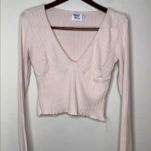 Princess Polly Light Pink V-Neck Knit Long Sleeve Top